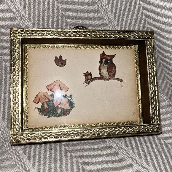 MCM Shadowbox Set With Owls, Mushrooms, Puppies Small Wooden Frames W/ Popups A3 - Picture 4 of 6